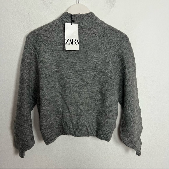 NWT Zara Gray Mock Neck Ribbed Long Sleeve Pullover Sweater Size Small - Picture 6 of 7
